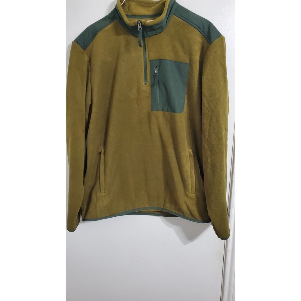 Amazon Essential Men's full zip Polar Fleece Jacket Size XL Green Brown Preppy